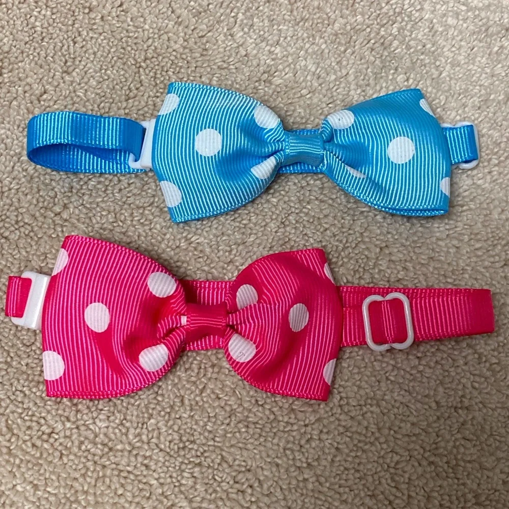 2pc Set Polka Dot Bow Ties for pets - Blue Pink and white